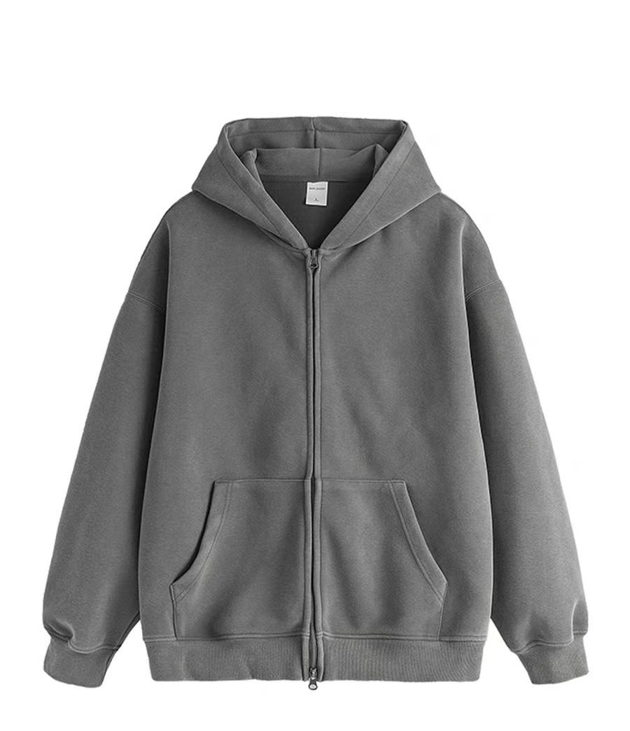 PLAIN ZIP-DOWN HOODIE