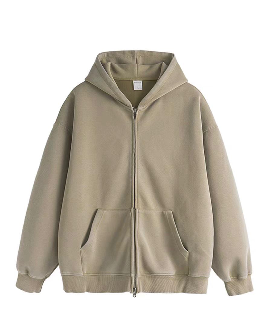 PLAIN ZIP-DOWN HOODIE
