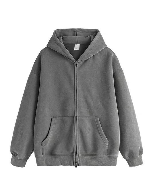 PLAIN ZIP-DOWN HOODIE